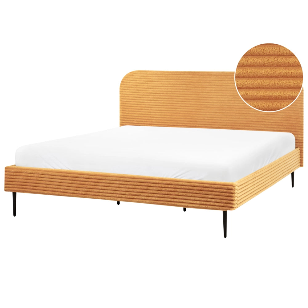 Letto arancione velluto a coste testiera con rete a doghe 180 x 200 cm design minimalista