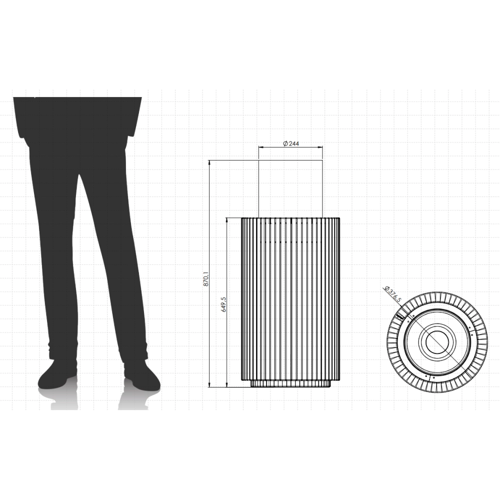 Planika - Biocamino Mandala Caminetto a Bioetanolo Portatile con Tecnologia Commerce, Cilindrico nero in Vetro