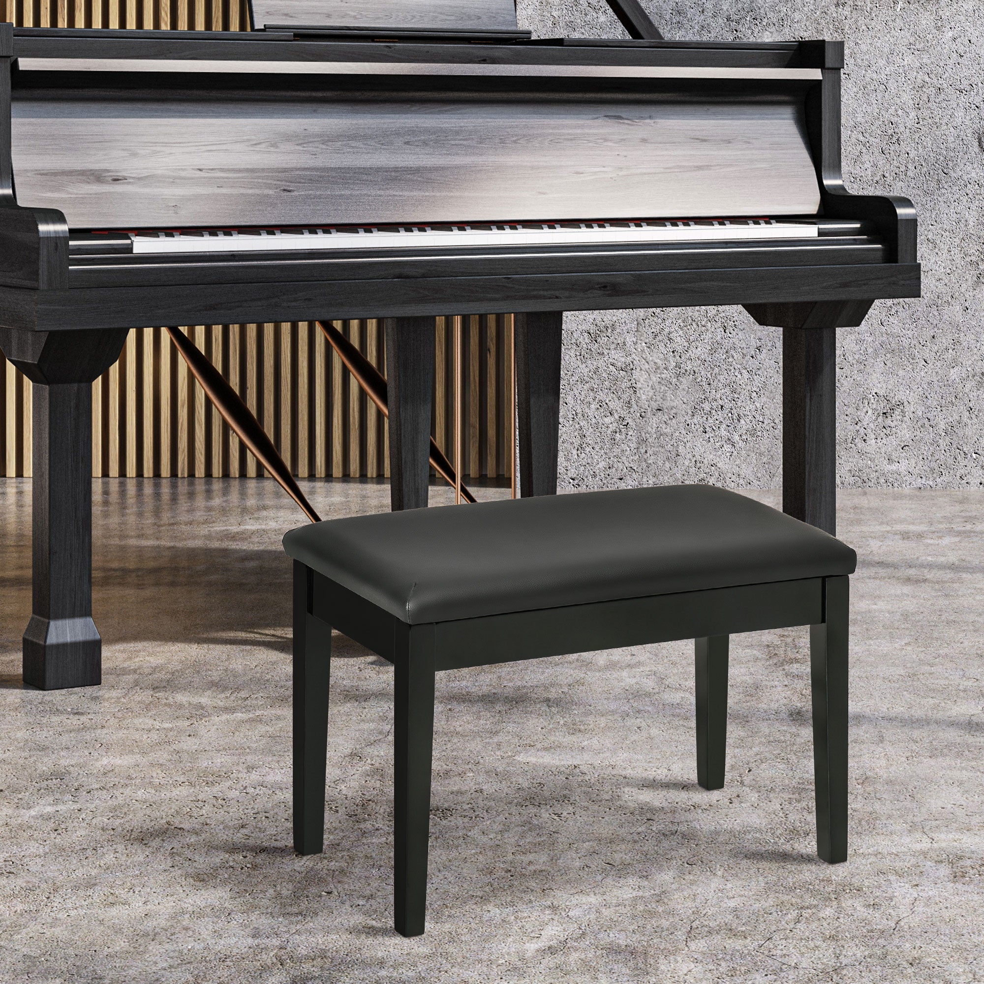 Sgabello per Pianoforte con Contenitore 75x35x49cm  in Legno e Finta Pelle Nero