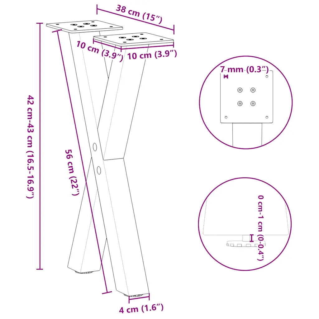 vidaXL Gambe per Tavolino da Caffè a Forma di X 2 pz Bianche 38x(42-43) cm Acciaio