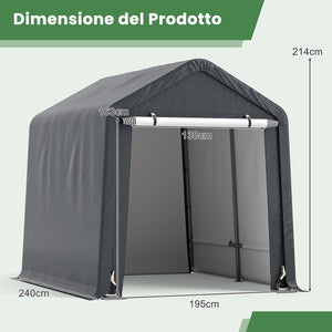 Tenda Garage per Moto e Bicicletta Impermeabile, Cappanone da Esterno con Porta a Cerniera Arrotolabile, Tendone Deposito da Giardino Multiuso per Attrezzi, 240 x 195 x 214 cm