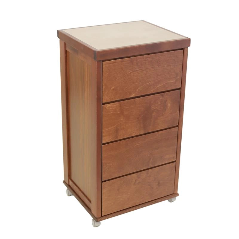 CASSETTIERA PRESTIGE NOCE IN FAGGIO MASSELLO 4 CASSETTI CON GUIDE METALLICHE TOP IN CERAMICA RUOTE IN PLASTICA GOMMATA PIROETTANTI