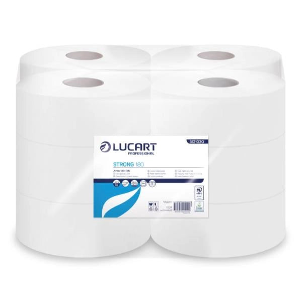 Carta igienica lucart strong 180 m mini jumbo 2 veli 12 rotoli da 486 strappi - 812103u - 114400