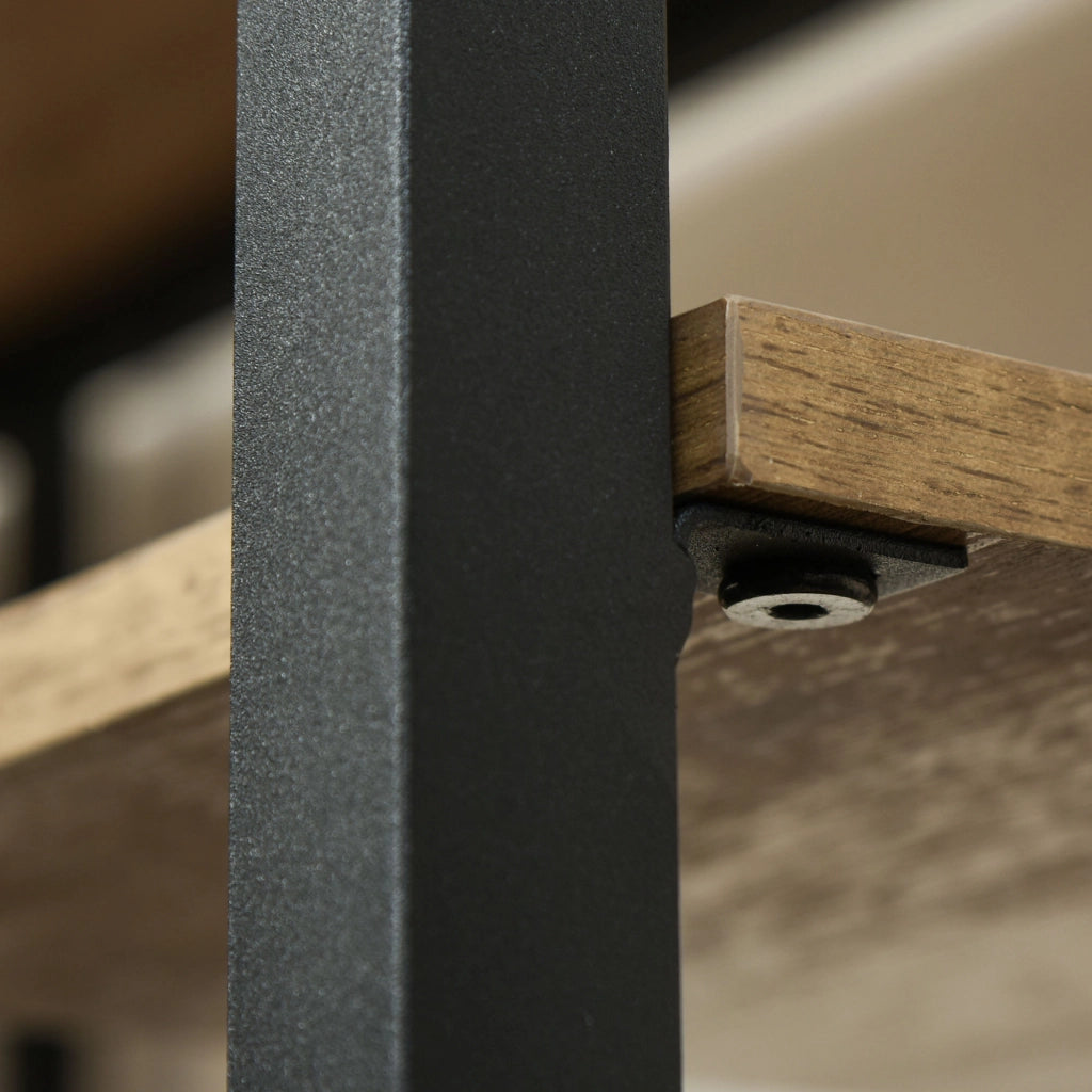 Scrivania Doppia con Libreria e Scaffali ¨C Minimal ¨C Nero Marrone Metallo MDF 200x53x100cm