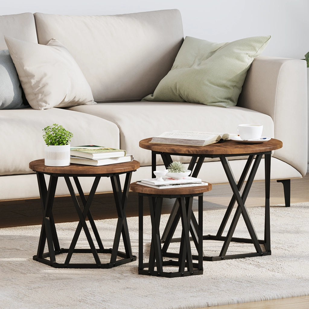 Set di 3 Tavolini Nesting in Rovere Affumicato in Legno Ingegnerizzato