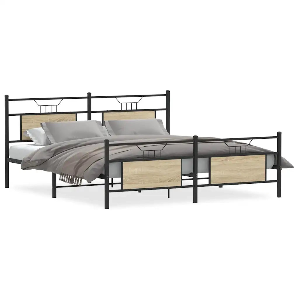 Letto matrimoniale | Letto per adulti | Giroletto senza Materaso in Metallo Rovere Sonoma 183x213 cm