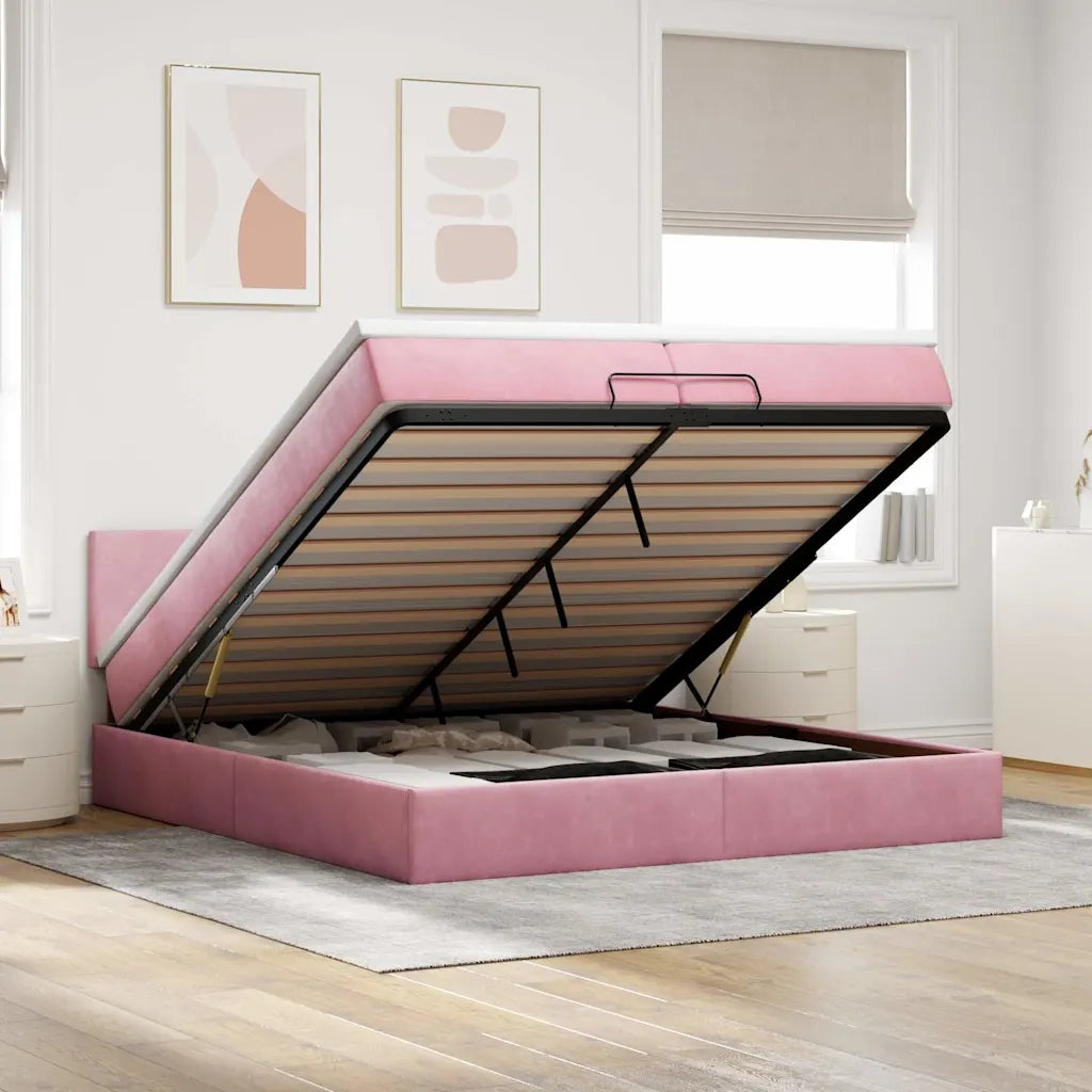 Struttura Letto Pouf con Materasso Rosa 200x200 cm Velluto 3311728