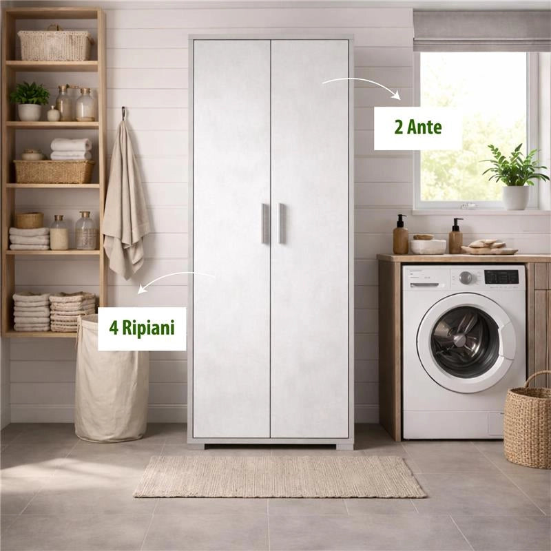 ARMADI DA ARREDO CON 2 ANTE DIMENSIONI 199X71X41 CM COLORE CEMENTO E OSSIDO BIANCO