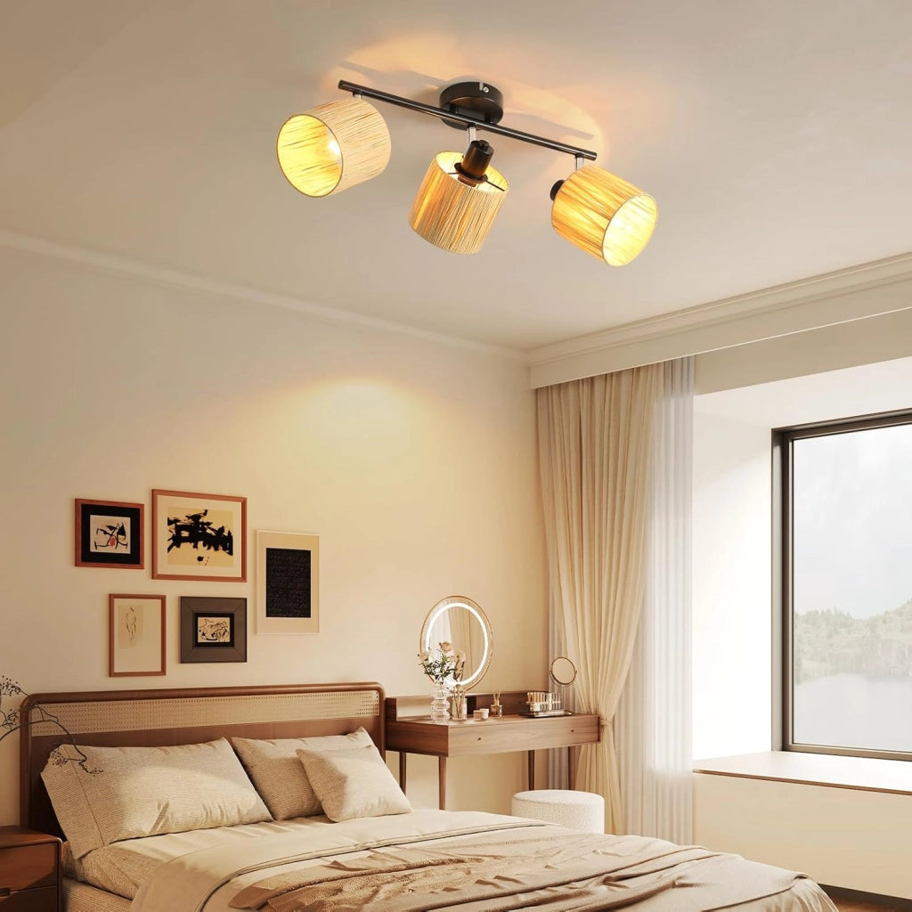 ZMH Faretto da soffitto a 3 luci E14 Nero Naturale Lampada da soffitto Carta Soggiorno