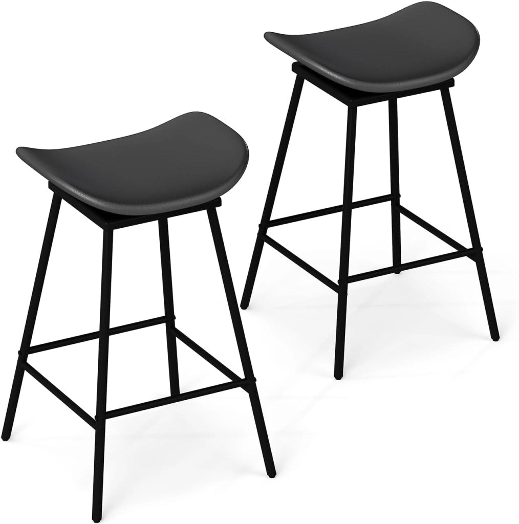 Set di 2 sgabelli da cucina, girevoli a 360°, sedia da bar imbottita in ecopelle, con poggiapiedi, sgabello da bar, altezza della seduta: 71,5 cm, per cucina, sala da pranzo, nero