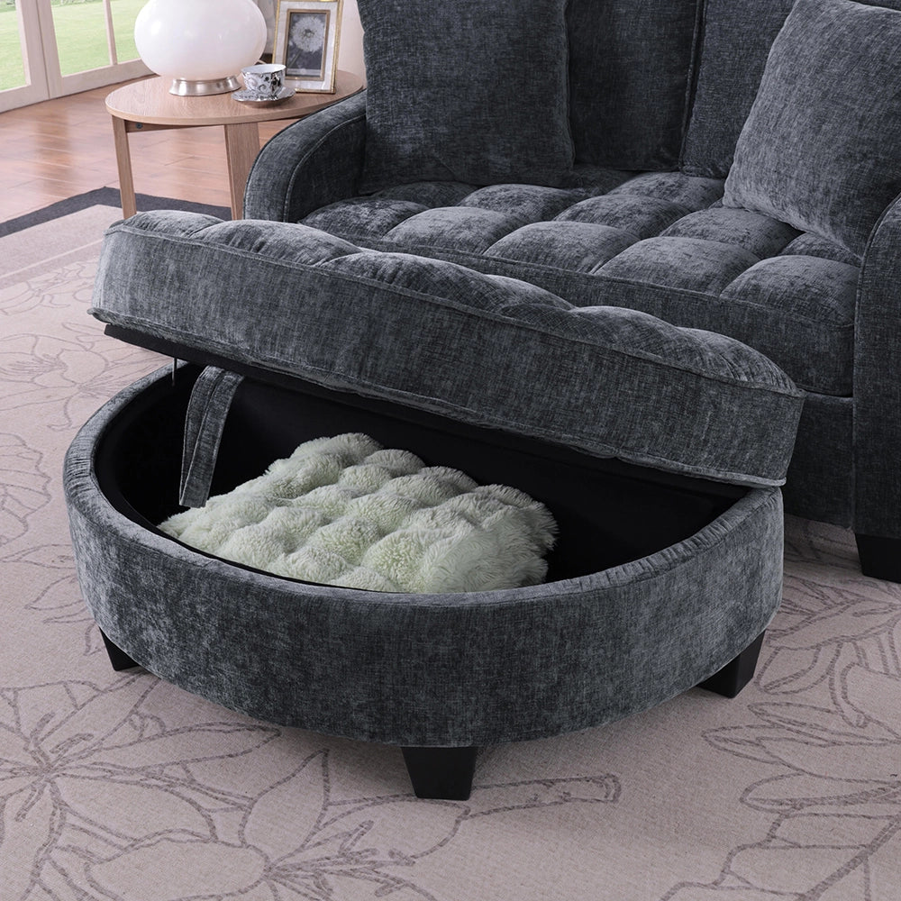 Divano multifunzione 2 in 1 - Xylo - Con pouf, legno eucalipto, nero