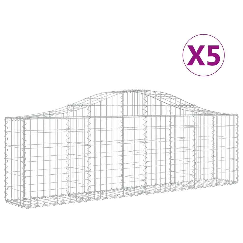 Cestini gabbioni recinzione a gabbia muro di contenimento ad arco 5 pezzi 200 x 30 x 60/80 cm ferro zincato argento 02_0040880