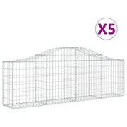 Cestini gabbioni recinzione a gabbia muro di contenimento ad arco 5 pezzi 200 x 30 x 60/80 cm ferro zincato argento 02_0040880