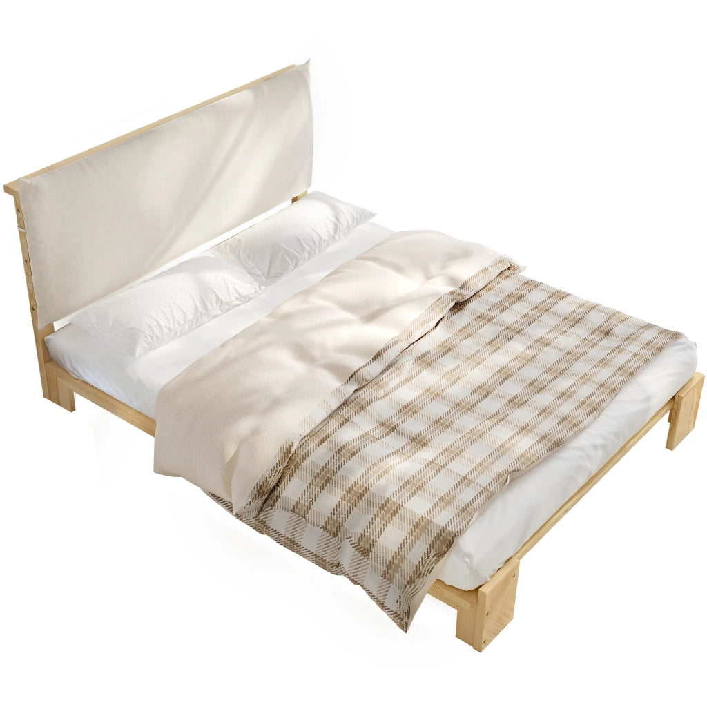 Letto Singolo 140x200 cm - Testiera Imbottita e Doghe Stabili - Legno - Naturale