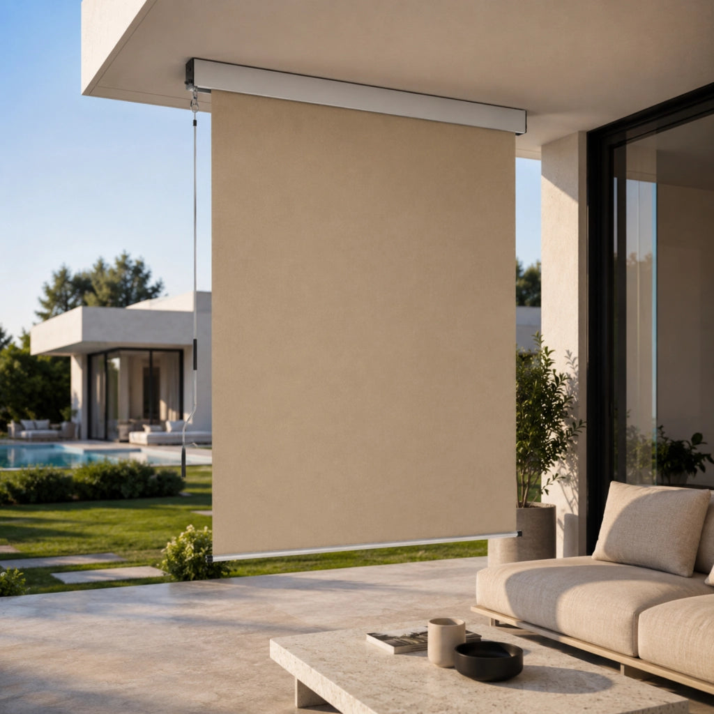 Tenda Verticale Parasole E Frangivista Con Cassonetto In Alluminio E Manovella Rimovibile Con Protezione Uv E Privacy Idrorepellente  Per Balcone Terrazza Veranda 200 X 250 Cm Beige