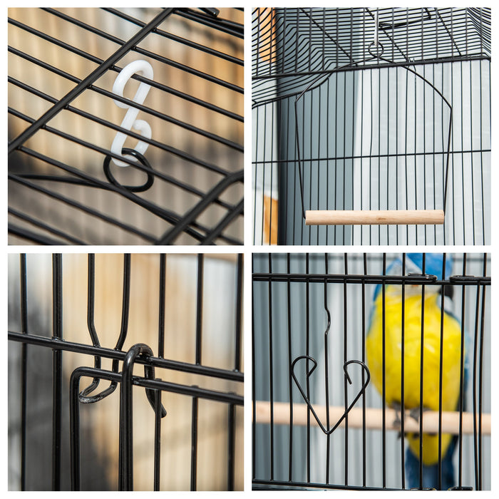 Voliera Gabbia per Uccelli 46,5x35,5x92 cm in Metallo e Plastica Nero