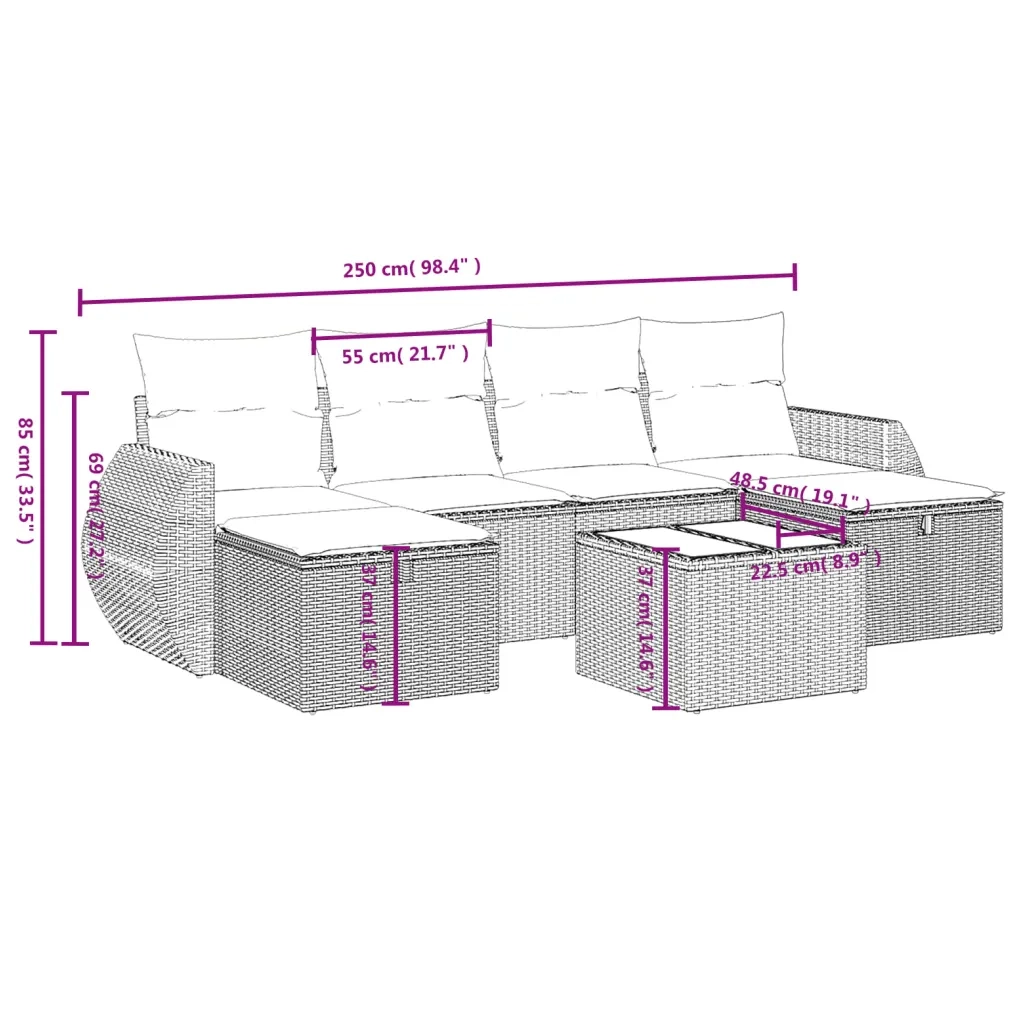 Set Divano da Giardino 6 pz con Cuscini Nero in Polyrattan 3264162