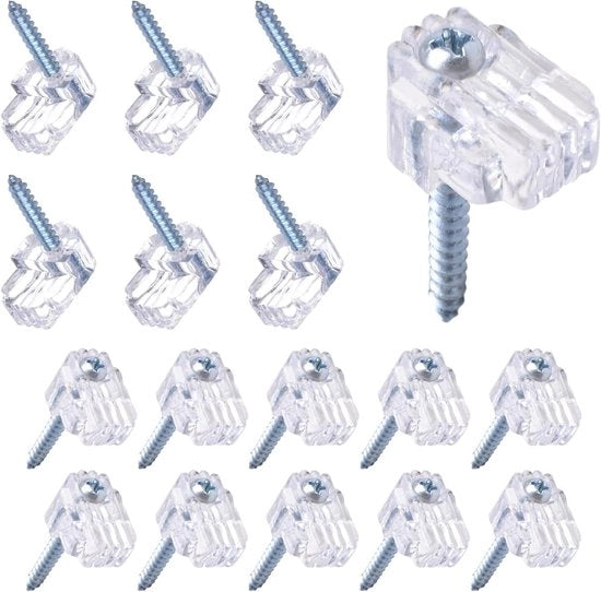 Kit di Clip per Vetrata - 24 pezzi - 10 mm - Porte Vetrata - Viti - Translucido/Argento - Montaggio - Vetro