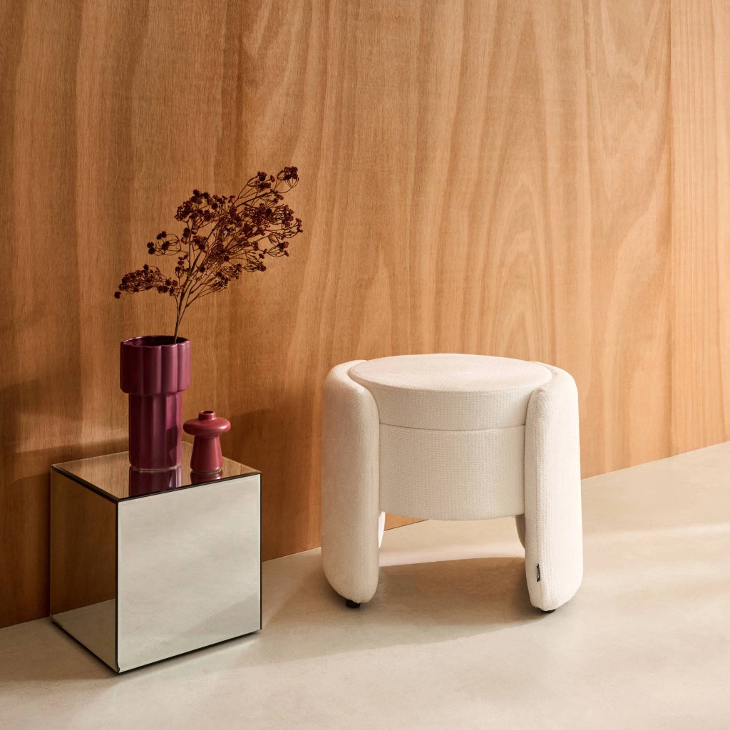 Pouf contenitore in tessuto, bianco