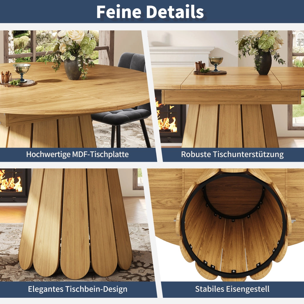 TAVOLO da pranzo allungabile rotondo 118-158 cm MDF colore legno naturale