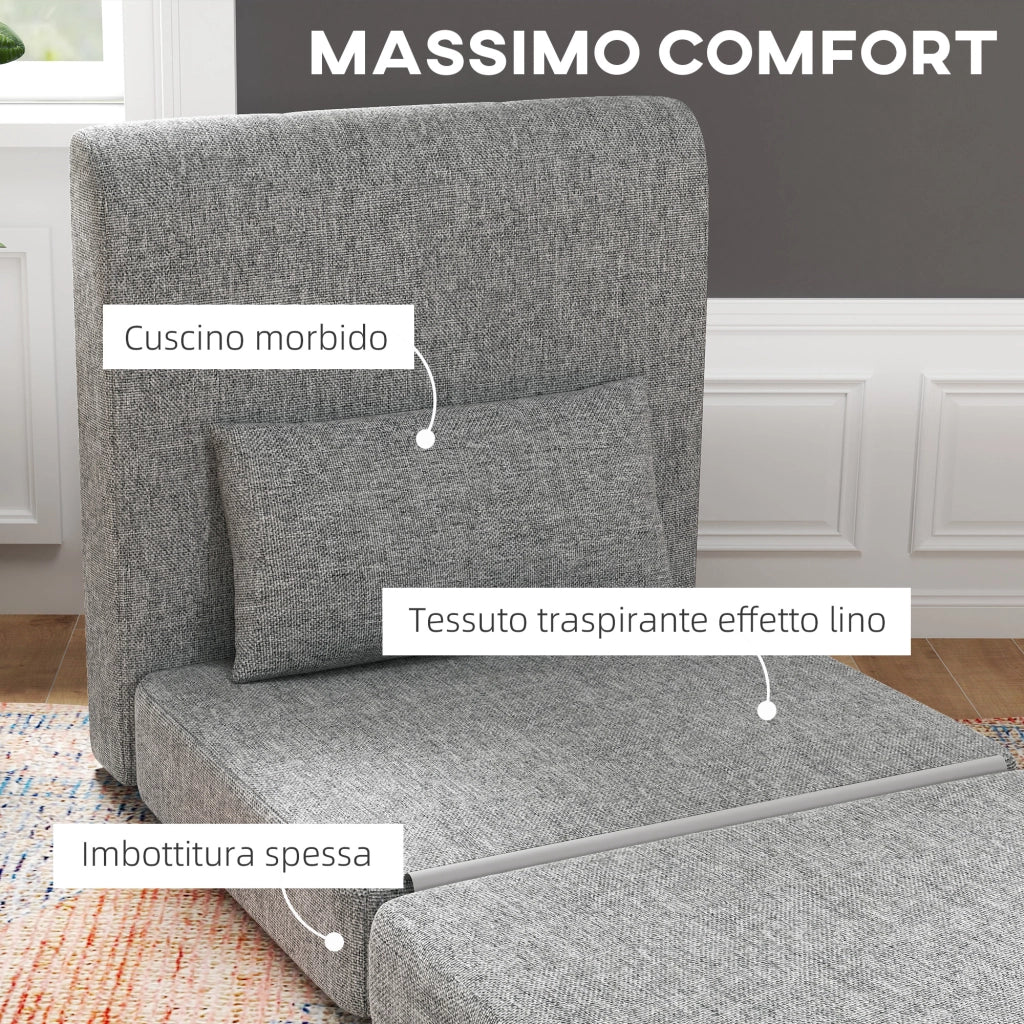 Poltrona Letto Pieghevole 3 Sezioni in Tessuto ¨C Zephmum ¨C Grigio 80x75x74 cm
