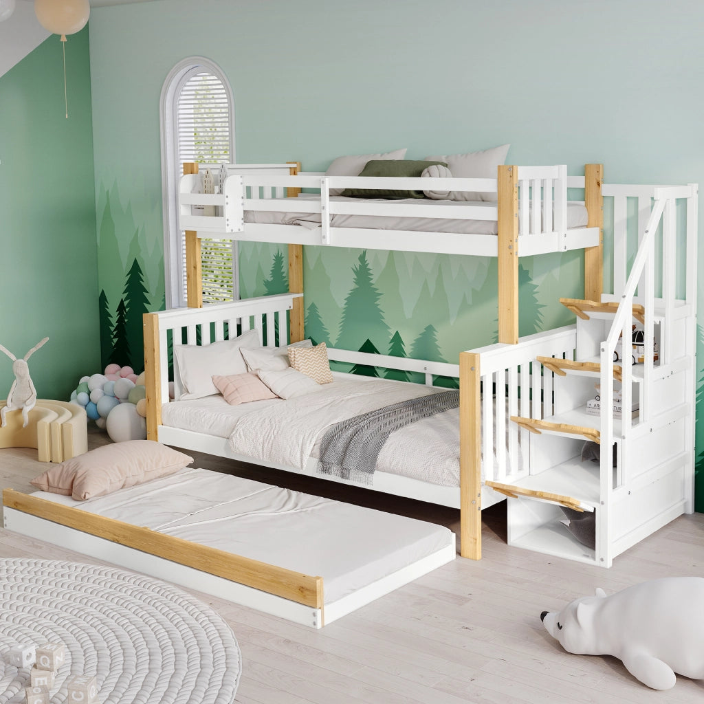 Letto a Castello 90x200 e 120x200 cm; con Estraibile; Scala Contenitore e Mensola