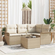 Set Divano da Giardino con cuscino 5 pcs Beige polyrattan