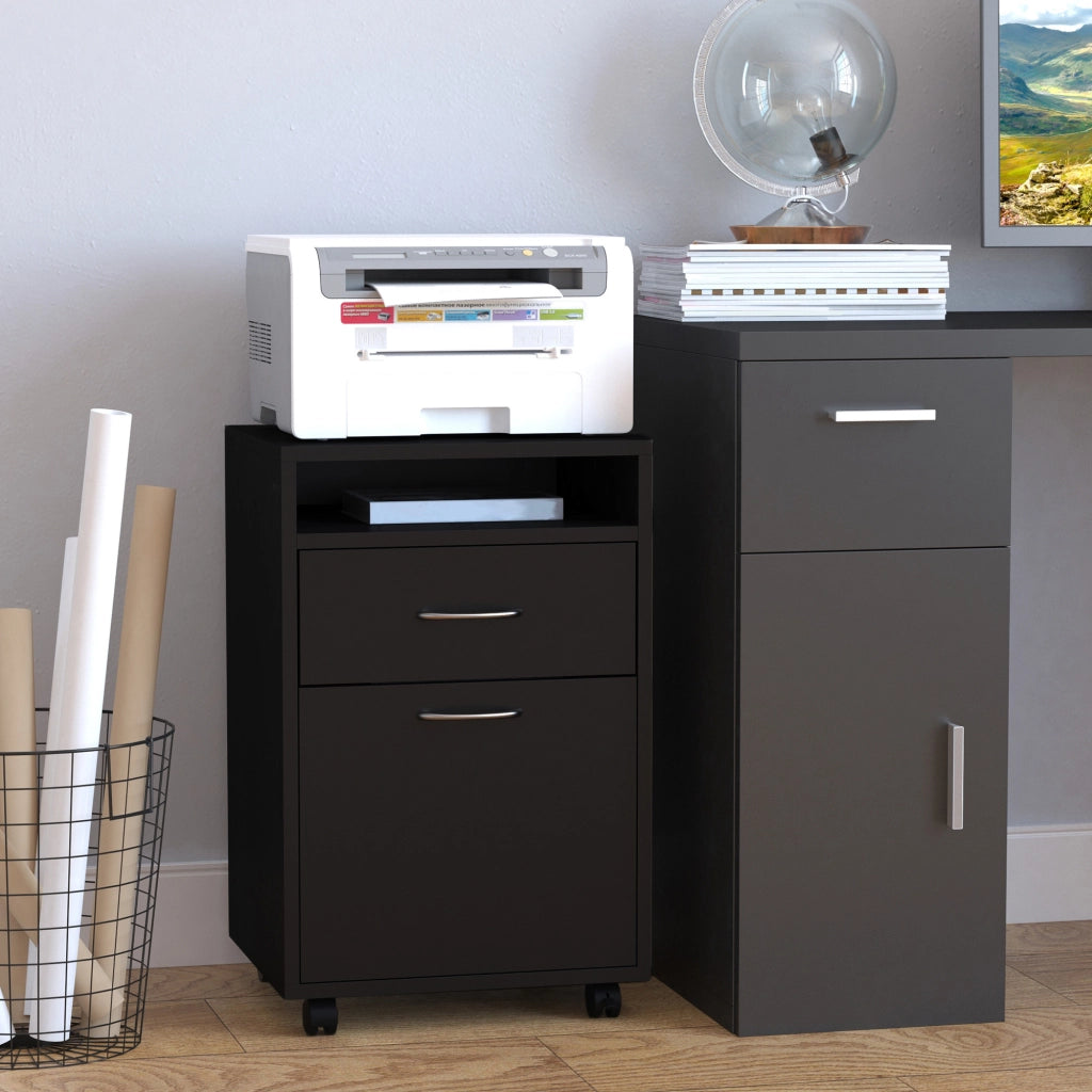 Rollcontainer con cassetto e armadietto 40x35x60 cm nero per ufficio e home office