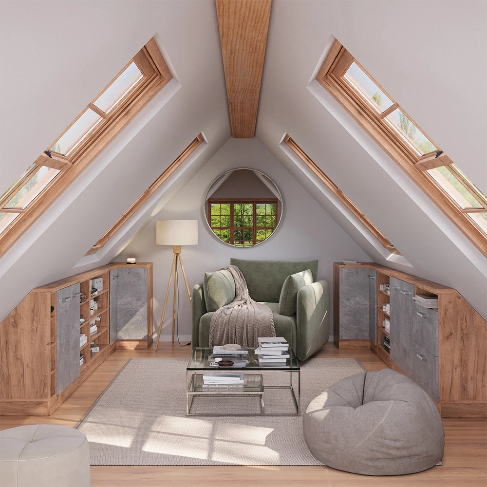 Mobile sottotetto Mobile angolare Rion Calcestruzzo/Rovere dorato 75.6 x 83.8 cm con 1 porta Vicco