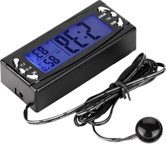 Termometro digitale per veicoli con orologio LCD e funzione di allarme - 12 V - T23.
