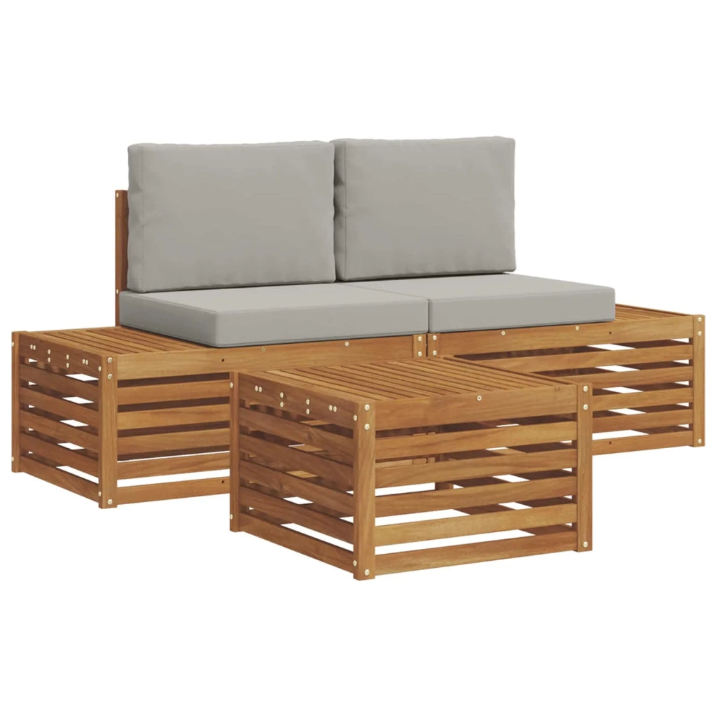 Set di divani da esterno-Sofa da giardino con cuscino Grigio Naturale e Chiaro 729774