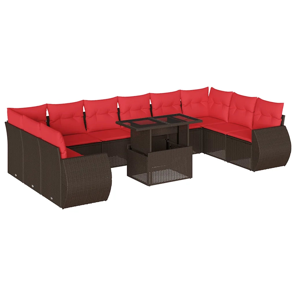 Set Divani da Giardino 11 pz con Cuscini Marrone in Polyrattan 3268784