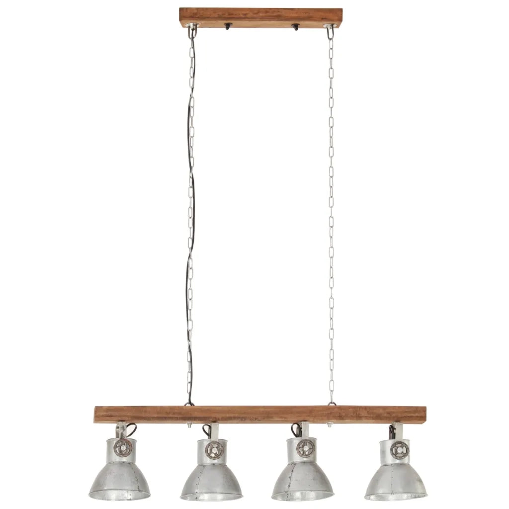 Lampada a Sospensione Industriale Argento E27 Legno di Mango 320521