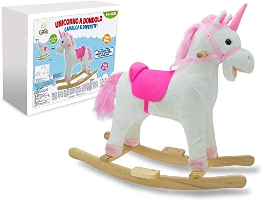 Unicorno a Dondolo Per Bambini Bimba Legno Bambina Bambino Con Suoni 62x40x71 cm