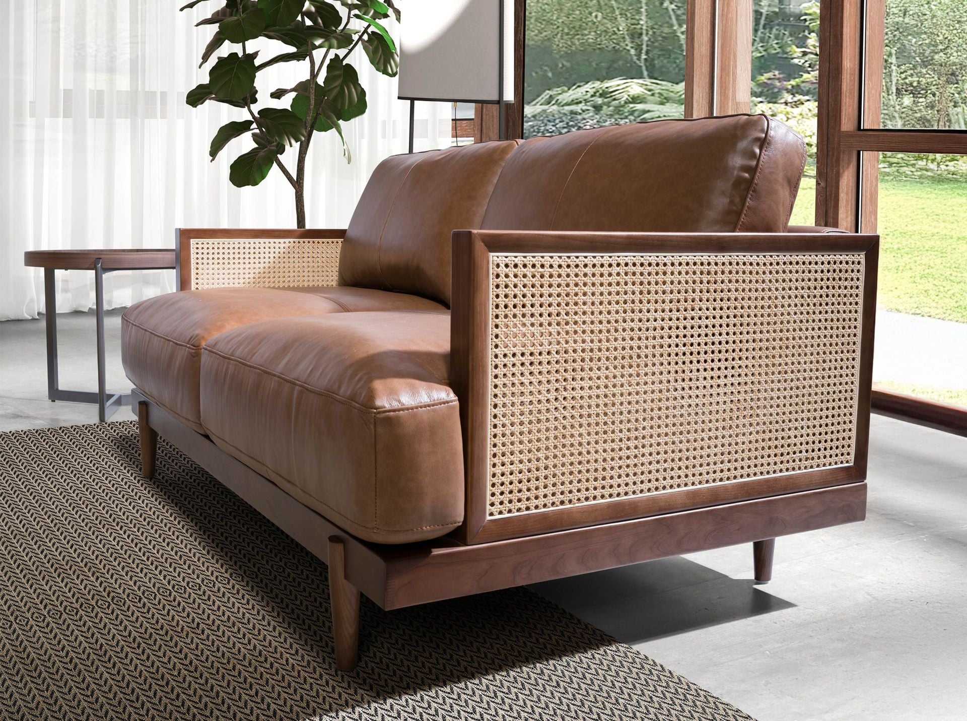 Divano a 2 posti in pelle marrone