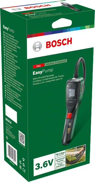 Mini compressore Bosch EasyPump 3,6V – gonfiatore portatile digitale 10,3 bar con Auto Stop e USB-C