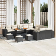 Set Divano da Giardino 14 Pezzi con Cuscini Nero Polyrattan Acacia