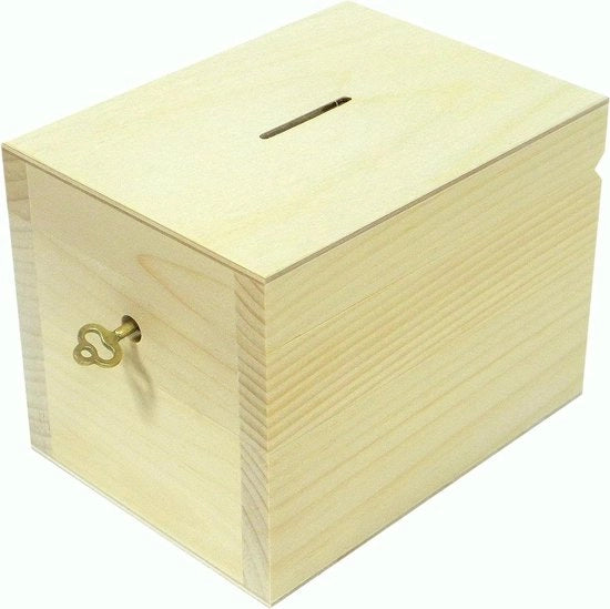 Scatola di risparmio in legno con chiave - ideale per decoupage e pyrografia.