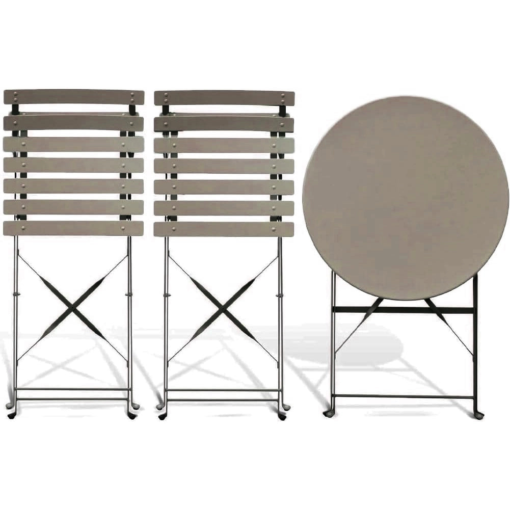 Set 3 Pezzi Giardino Tavolo 2 Sedie da Bistrot Pieghevole Modello Parigi Tortora