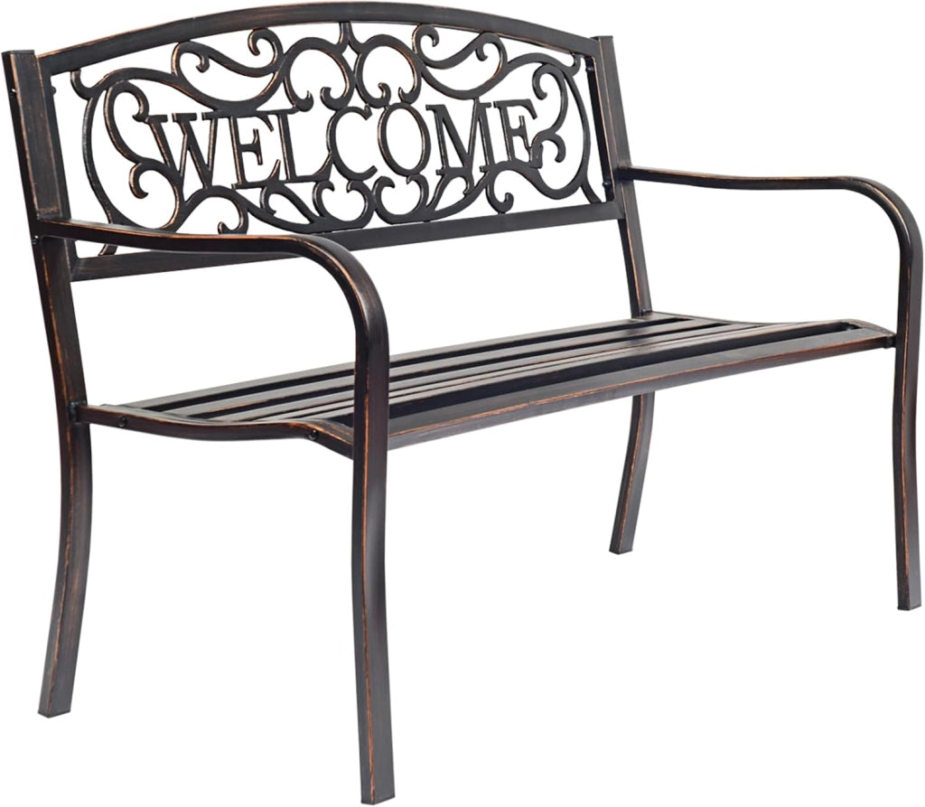 Panchina da Esterno, Panca di Metallo con Schienale Bello, Sedile Ampio e Braccioli Ergonomici, Panchina da Giardino, Balcone e Cortile, Portata 320 kg, 127 x 63,5 x 89 cm (Bronzo)