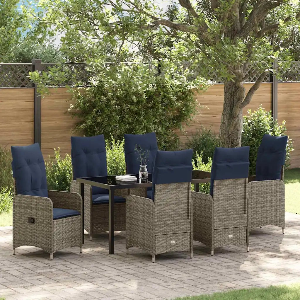 Set da Pranzo per Giardino con cuscino 7 pcs Nero polyrattan