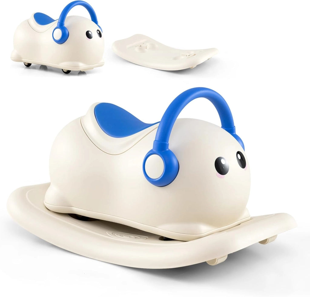 3 in 1 Cavallo a Dondolo per Bambini, Dondolo Cavalcabile con Spazio Nascosto, Ruote Scorrevoli e Tavola di Equilibrio Rimovibile, Regalo per Bambini 1-3 Anni