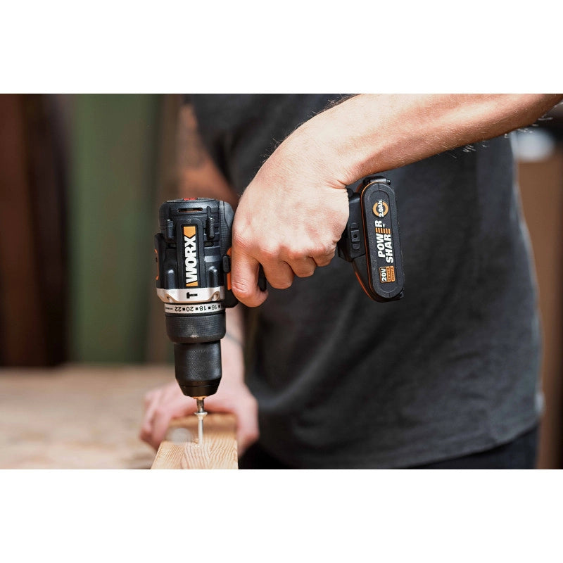 Trapano Avvitatore con Percussione WX352.1 20V Brushless 60Nm Mandrino 13mm con 2 Batterie 4Ah - Worx