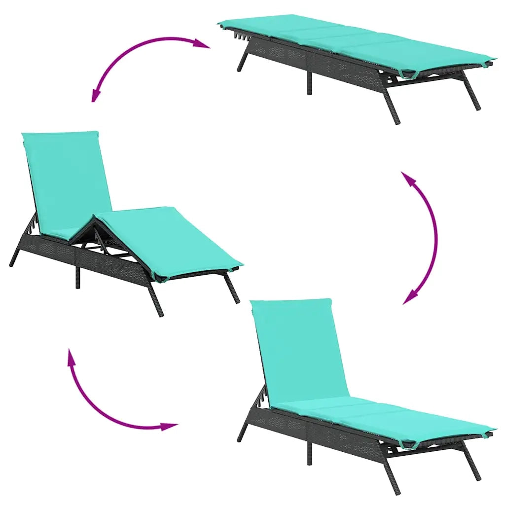 Lettino prendisole con Cuscino in Polyrattan Nero 4002709
