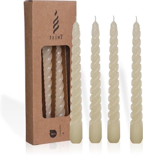 Set di 4 candele a spirale in crema, 19 x 2,2 cm, lunga durata della fiamma