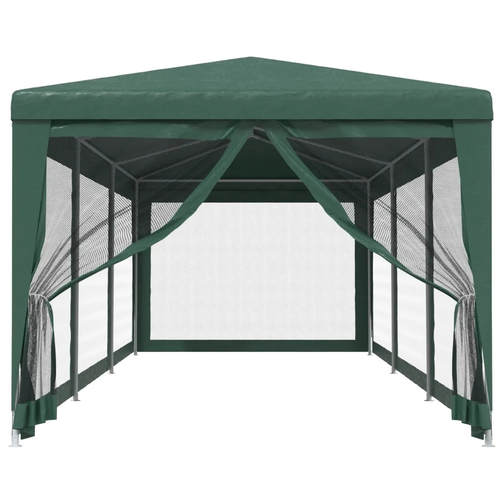 Tenda per Feste con 8 Pareti Laterali in Rete-Tenda Gazebo Verde 3x9 m HDPE