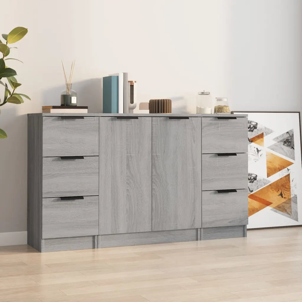 Credenze 3 pz | Madia | Buffet da pranzo | Armadio da pranzo Grigio Sonoma in Legno Multistrato