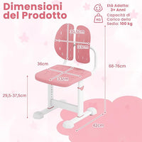 Sedia per Bambini 3+ Anni, Poltrona Ergonomica con Doppi Supporti Dorsali e Seduta Traspirante e Struttura in Metallo Resistente, Sedia Regolabile in Altezza per Camera da Letto (Rosa)