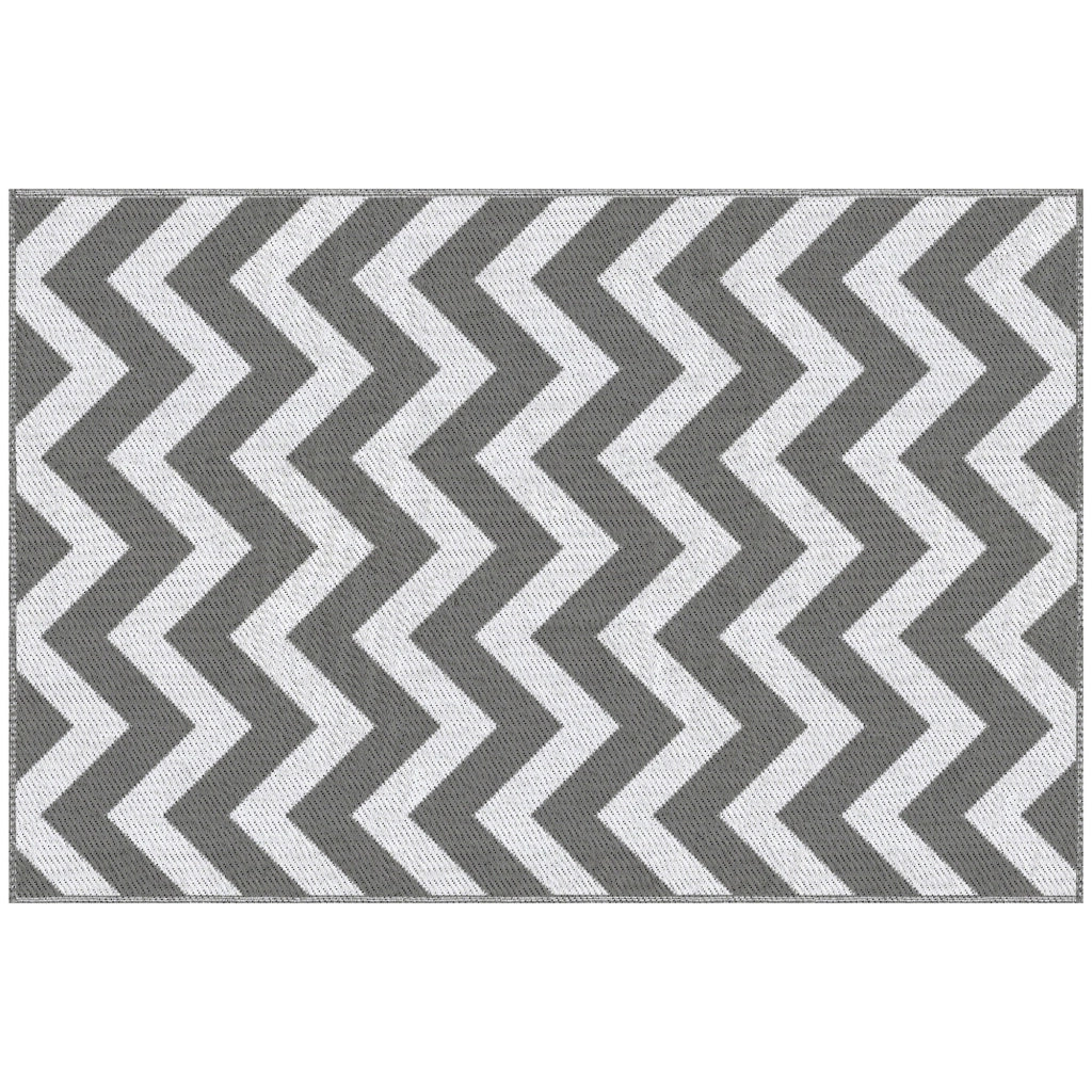 Tappeto da Esterno Reversibile 121x182 cm con Fantasia Geometrica Grigio e Bianco
