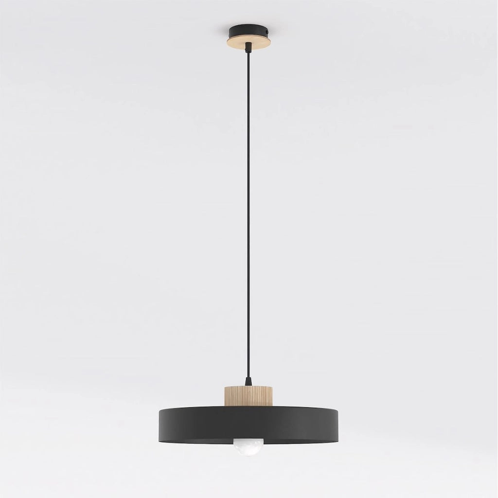 Lampada a sospensione KIVI in acciaio nero e legno